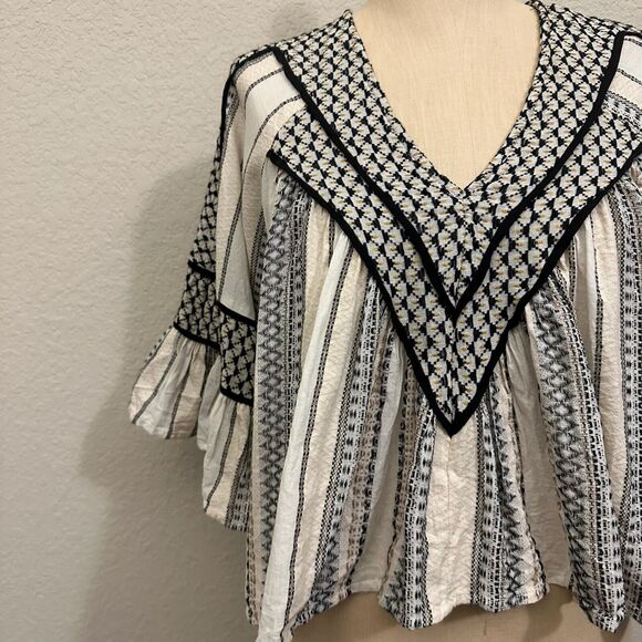 FREE PEOPLE Running On A Dream Top Womens S Multicolor Bell Sleeve Boho Peasant - Picture 5 of 13
